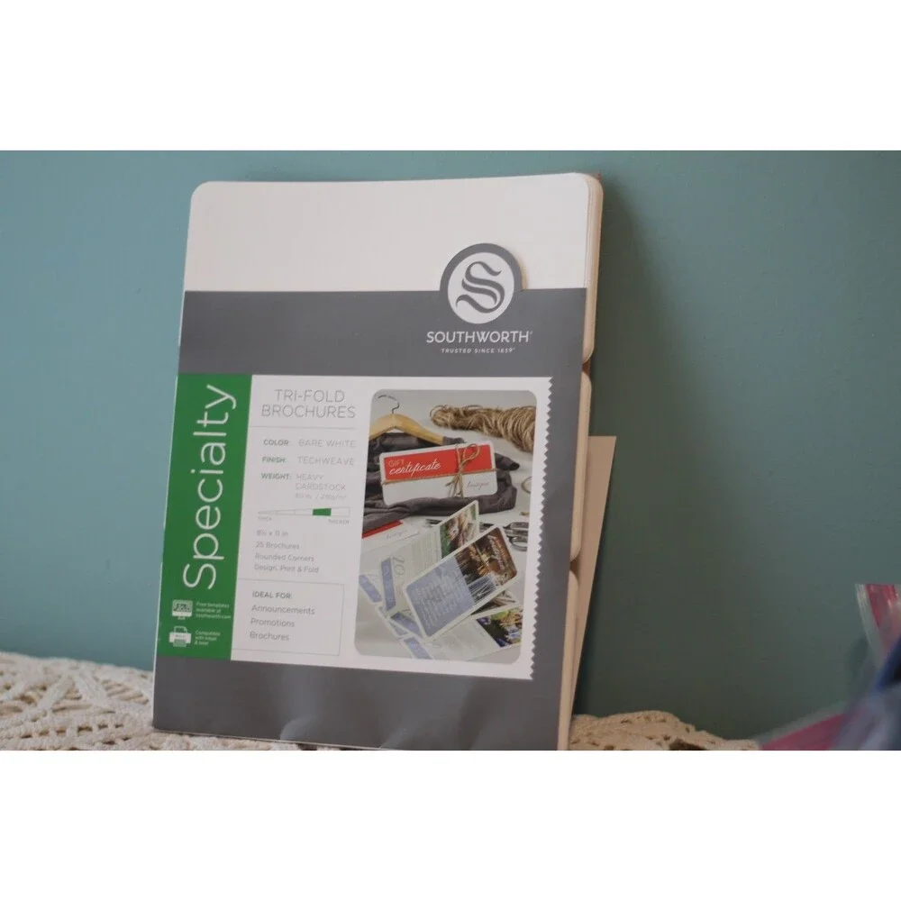 Southworth Tri-Fold Brochures Blank Paper Bare White Techweave Cardstock  15 pcs